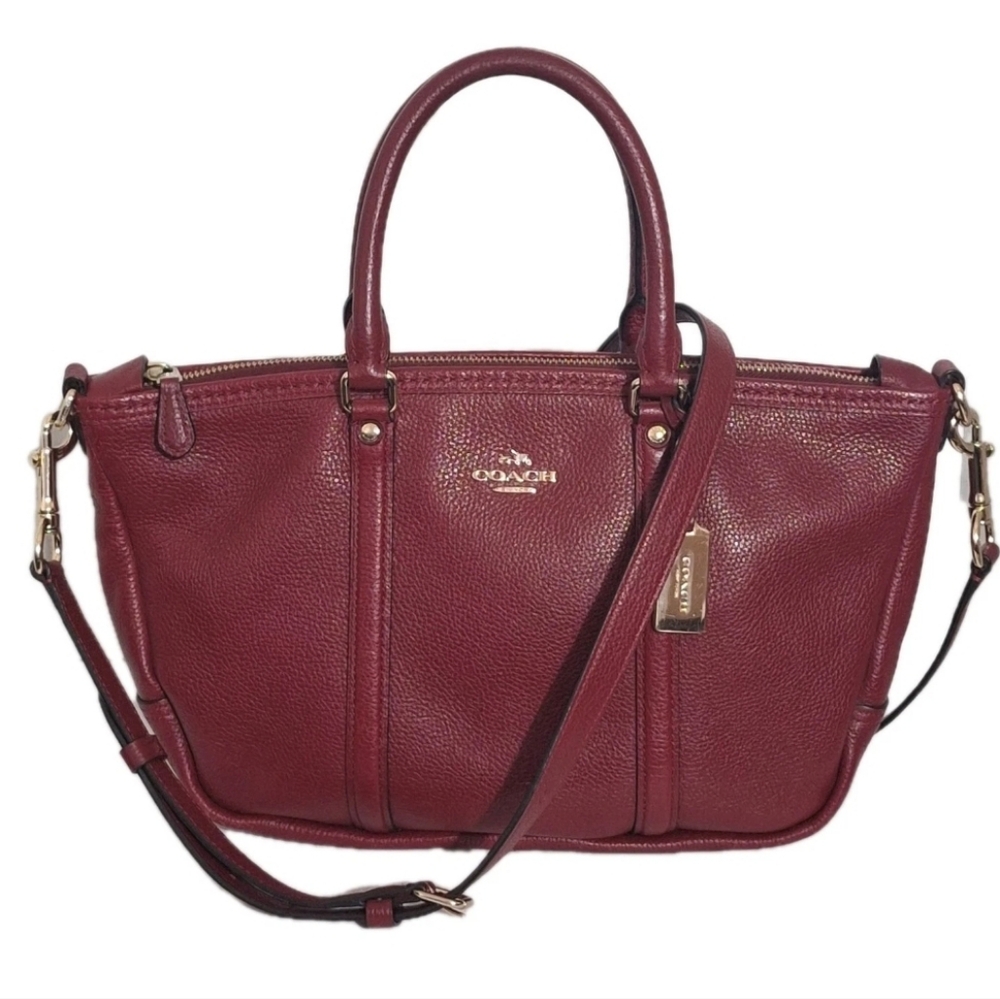 Coach Central Pebble Leather Satchel Red Maroon Medium Sized Crossbody Purse EUC
